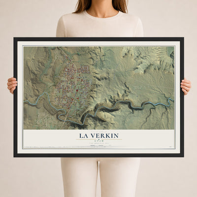 Map of La Verkin, Utah, 24 x 36 inch print in a black wood frame