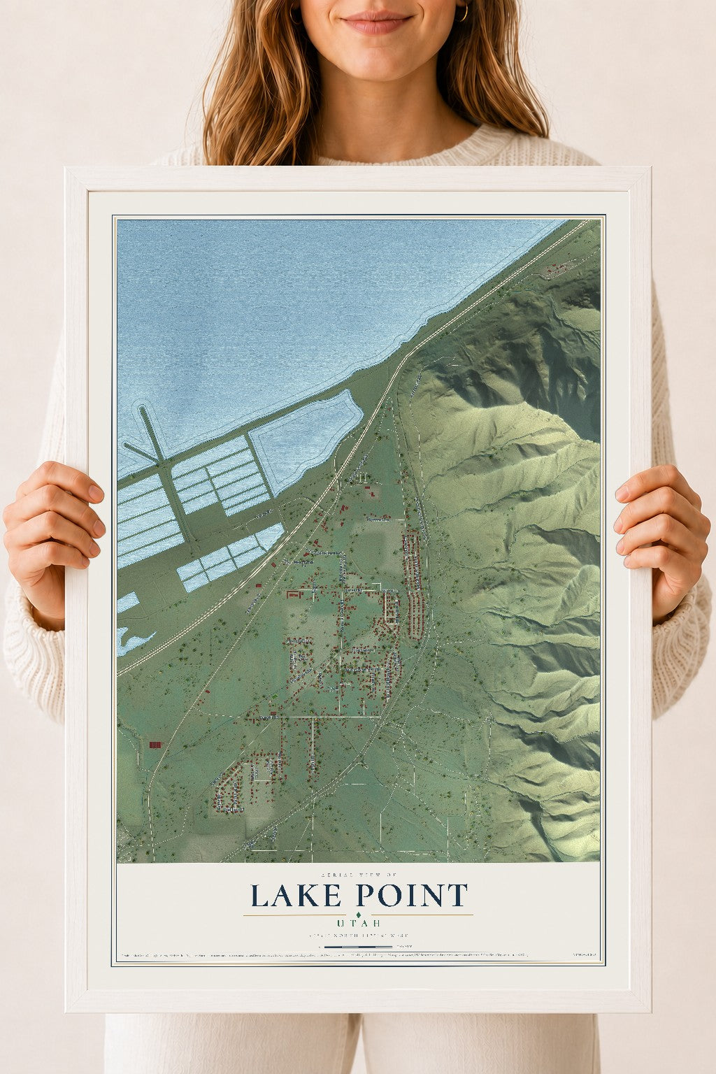Map of Lake Point, Utah, 18 x 24 inch print in a white wood frame