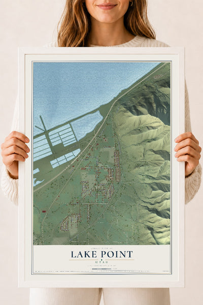 Map of Lake Point, Utah, 18 x 24 inch print in a white wood frame