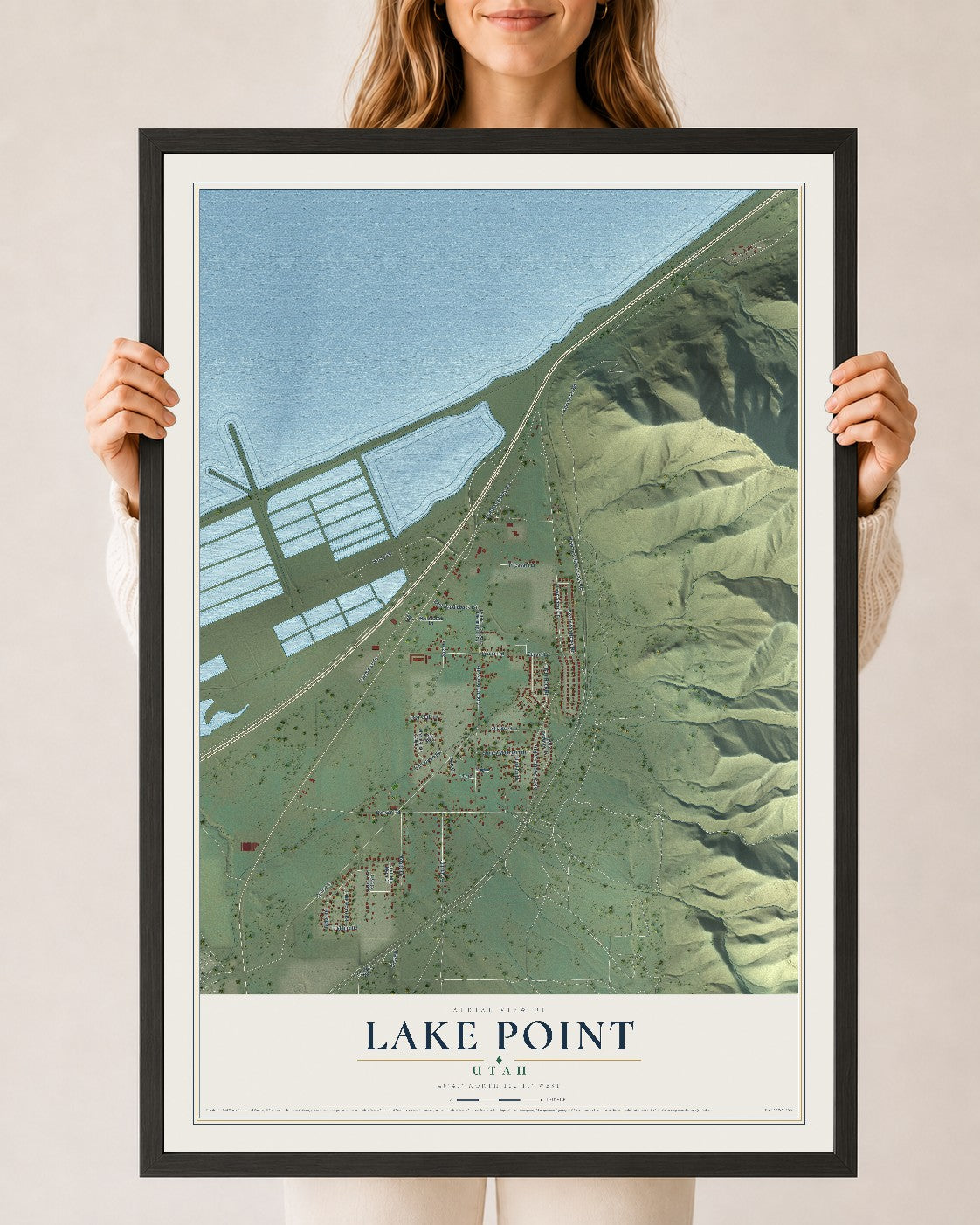 Map of Lake Point, Utah, 24 x 36 inch print in a black wood frame