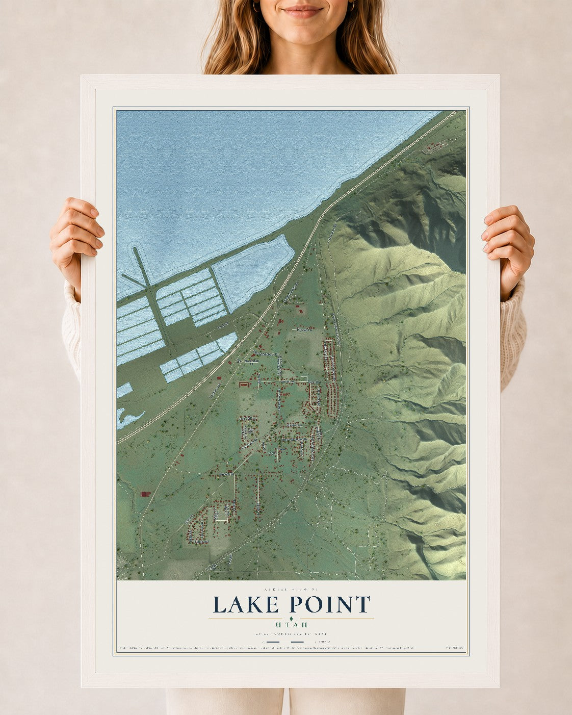 Map of Lake Point, Utah, 24 x 36 inch print in a white wood frame