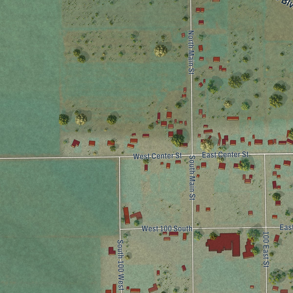 Second close-up of the map of Laketown, Utah print showing more streets and buildings