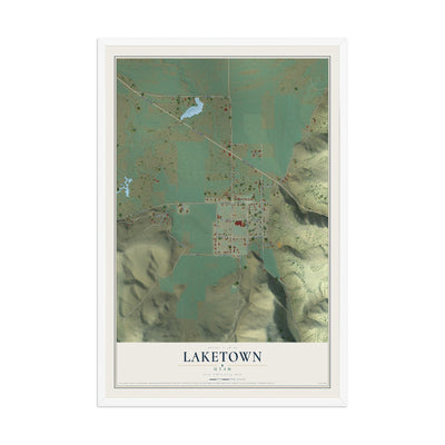 Map of Laketown, Utah, 12 x 18 inch print in a white wood frame