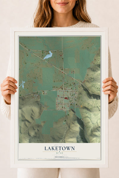 Map of Laketown, Utah, 18 x 24 inch print in a white wood frame