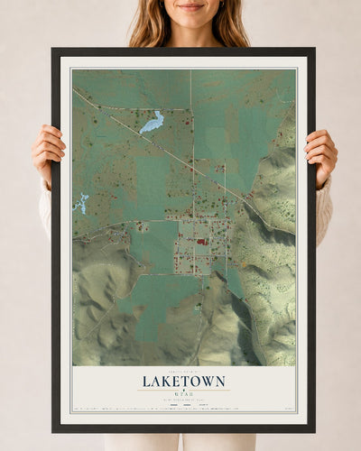 Map of Laketown, Utah, 24 x 36 inch print in a black wood frame