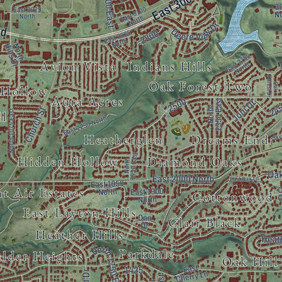 Close-up of the map of Layton, Utah print showing street and building detail