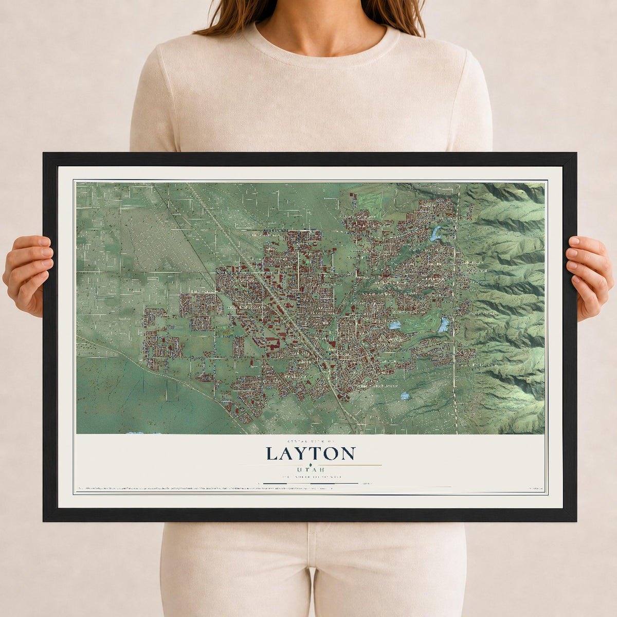 Map of Layton, Utah, 12 x 18 inch print in a black wood frame