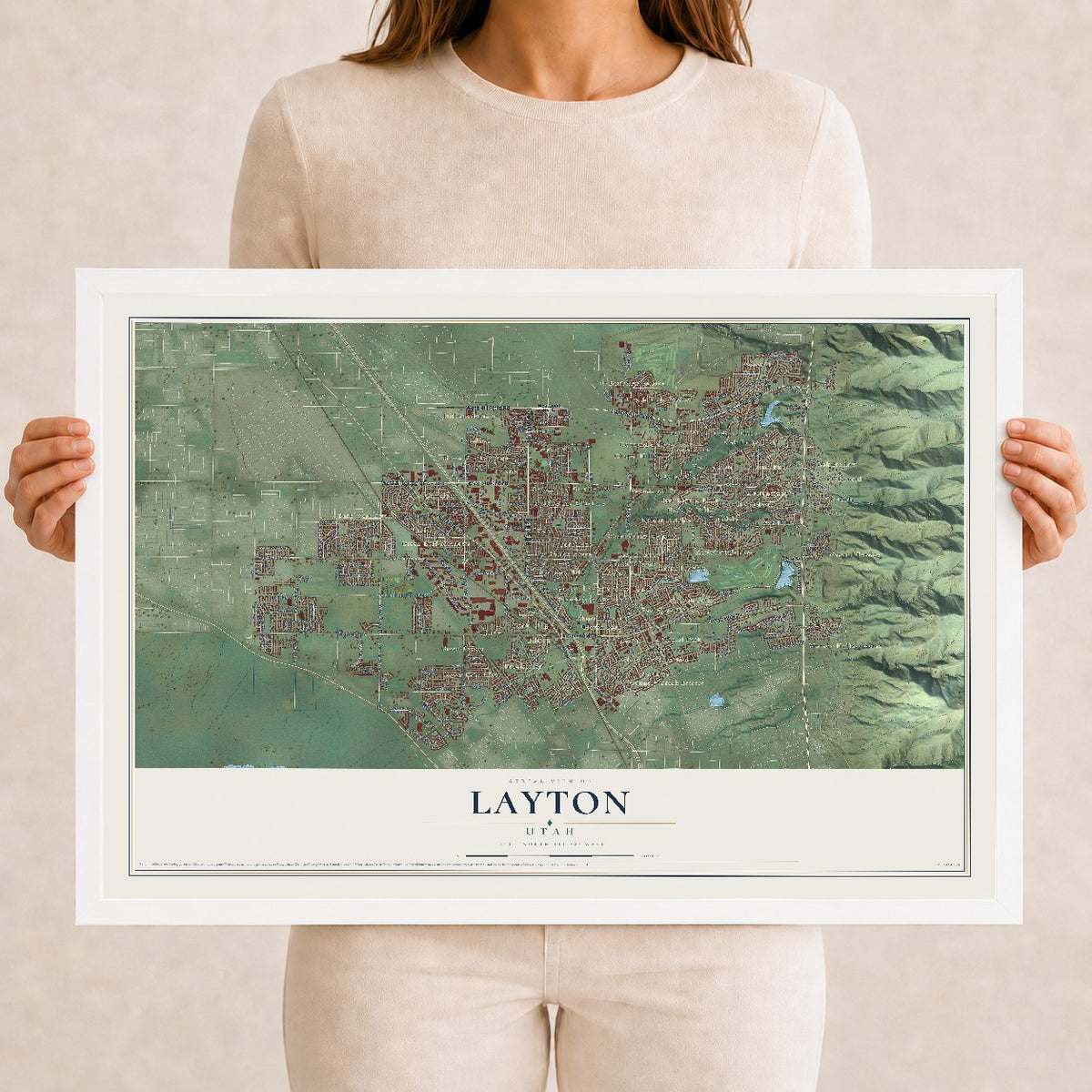 Map of Layton, Utah, 12 x 18 inch print in a white wood frame