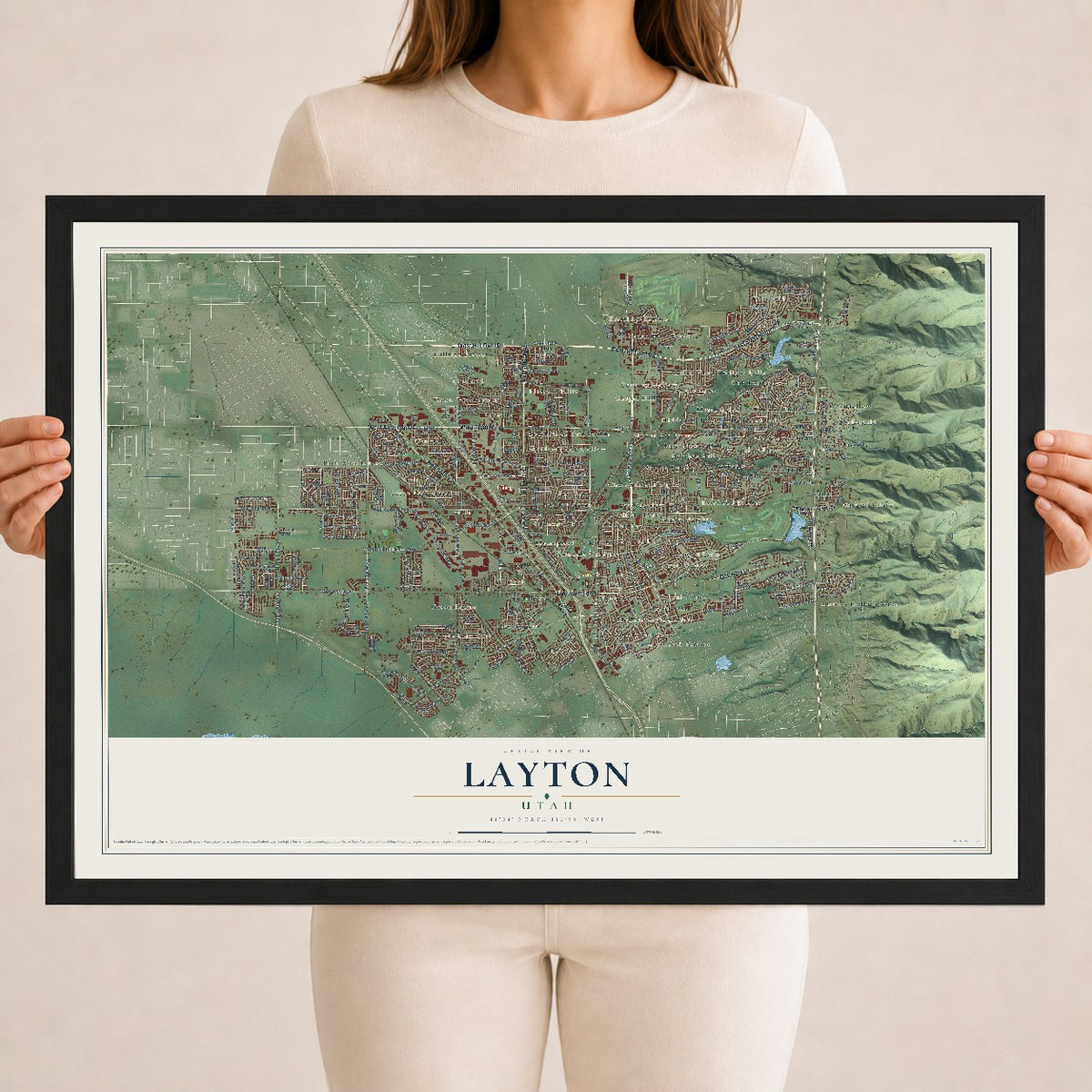 Map of Layton, Utah, 18 x 24 inch print in a black wood frame