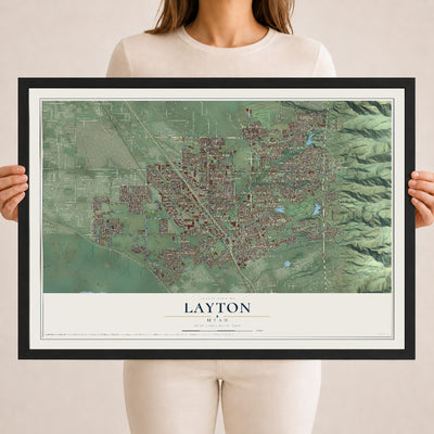 Map of Layton, Utah, 18 x 24 inch print in a black wood frame