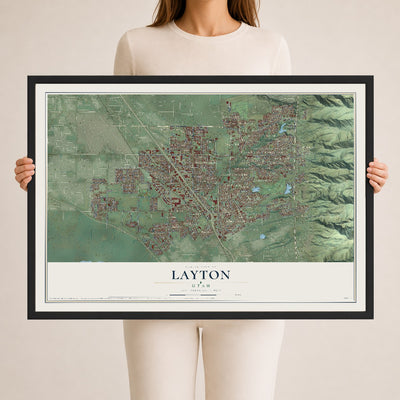 Map of Layton, Utah, 24 x 36 inch print in a black wood frame