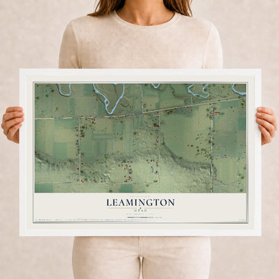 Map of Leamington, Utah, 12 x 18 inch print in a white wood frame