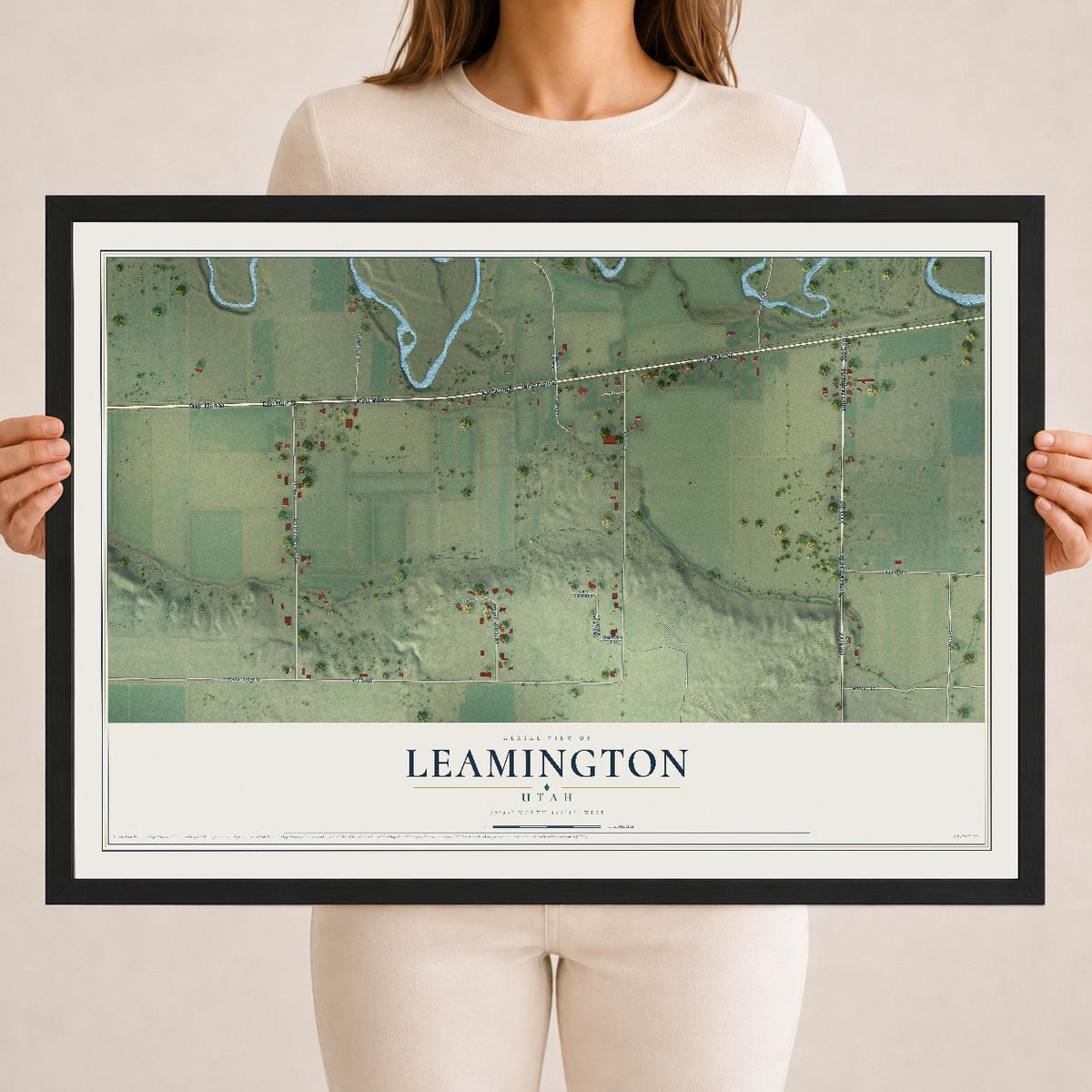 Map of Leamington, Utah, 18 x 24 inch print in a black wood frame