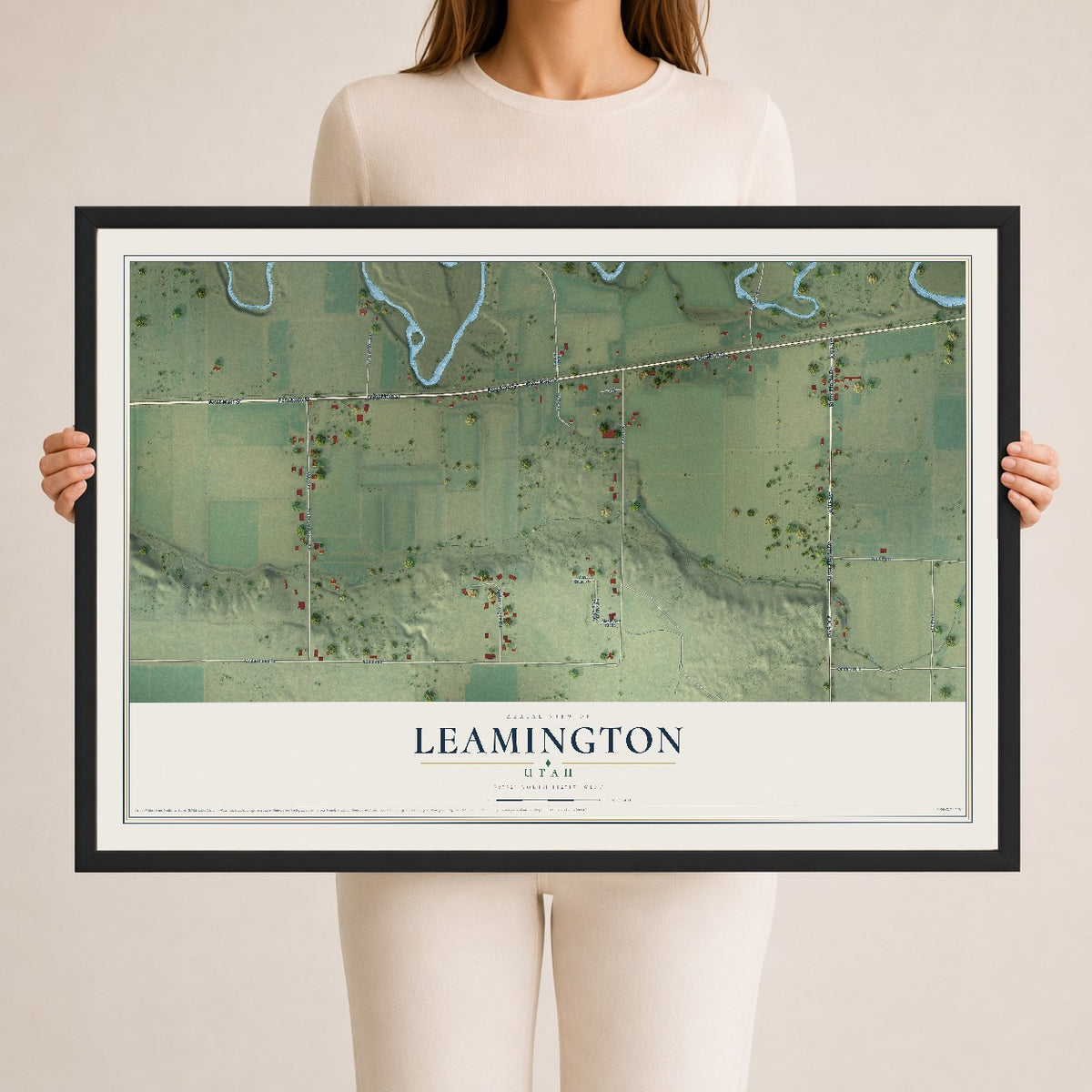 Map of Leamington, Utah, 24 x 36 inch print in a black wood frame