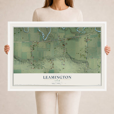Map of Leamington, Utah, 24 x 36 inch print in a white wood frame