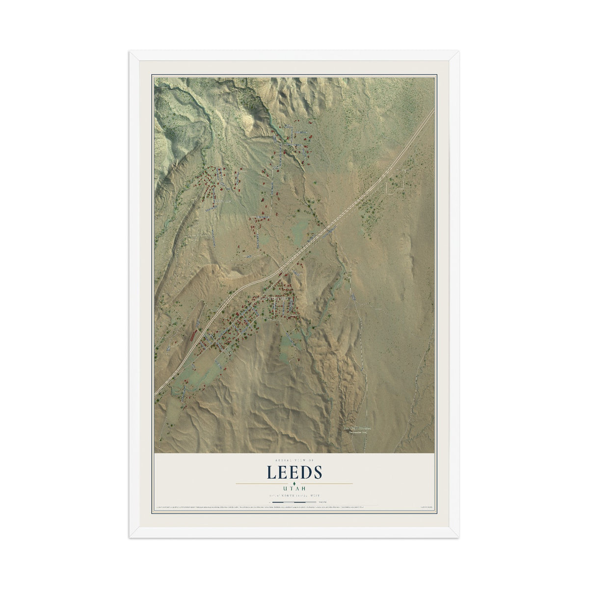 Map of Leeds, Utah, 12 x 18 inch print in a white wood frame