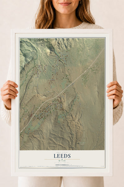 Map of Leeds, Utah, 18 x 24 inch print in a white wood frame