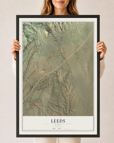 Map of Leeds, Utah, 24 x 36 inch print in a black wood frame