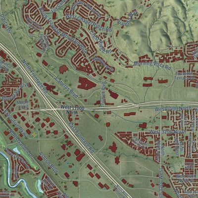 Second close-up of the map of Lehi, Utah print showing more streets and buildings