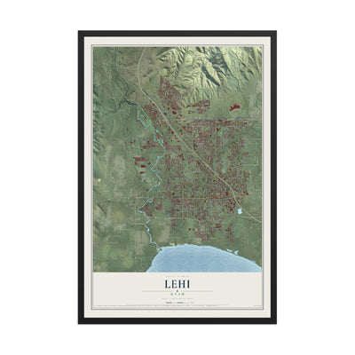 Map of Lehi, Utah, 12 x 18 inch print in a black wood frame