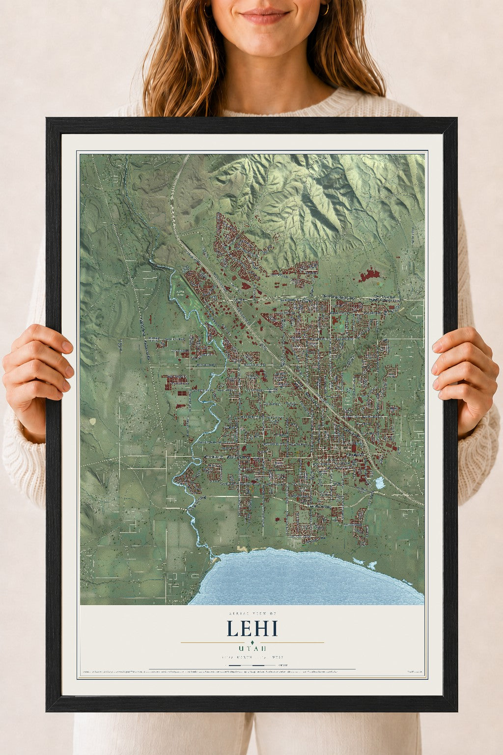 Map of Lehi, Utah, 18 x 24 inch print in a black wood frame