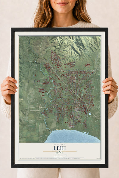 Map of Lehi, Utah, 18 x 24 inch print in a black wood frame