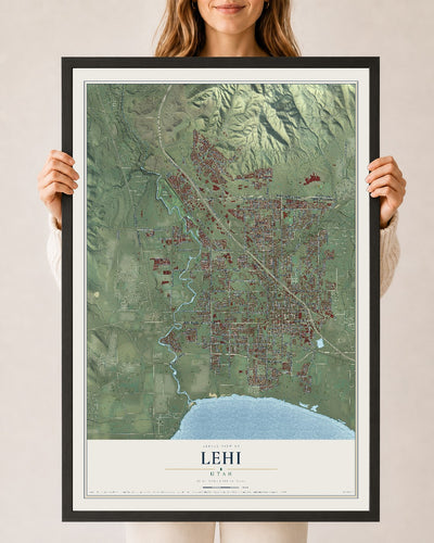 Map of Lehi, Utah, 24 x 36 inch print in a black wood frame