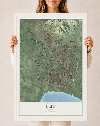 Map of Lehi, Utah, 24 x 36 inch print in a white wood frame
