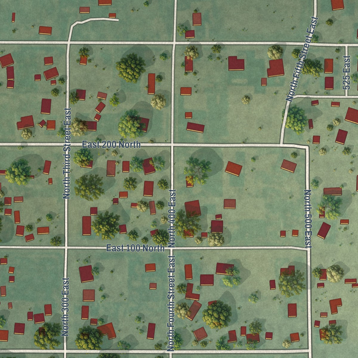 Close-up of the map of Levan, Utah print showing street and building detail
