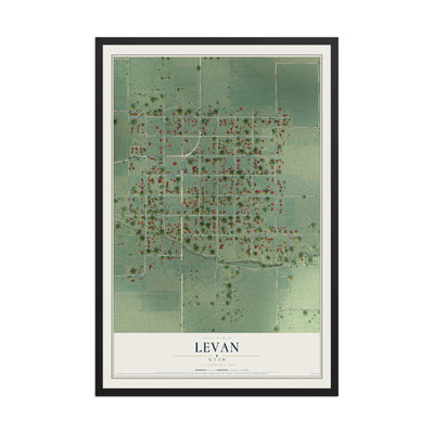 Map of Levan, Utah, 12 x 18 inch print in a black wood frame