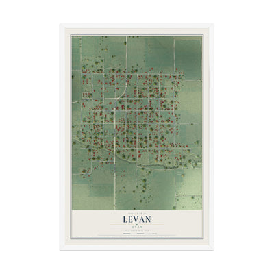 Map of Levan, Utah, 12 x 18 inch print in a white wood frame