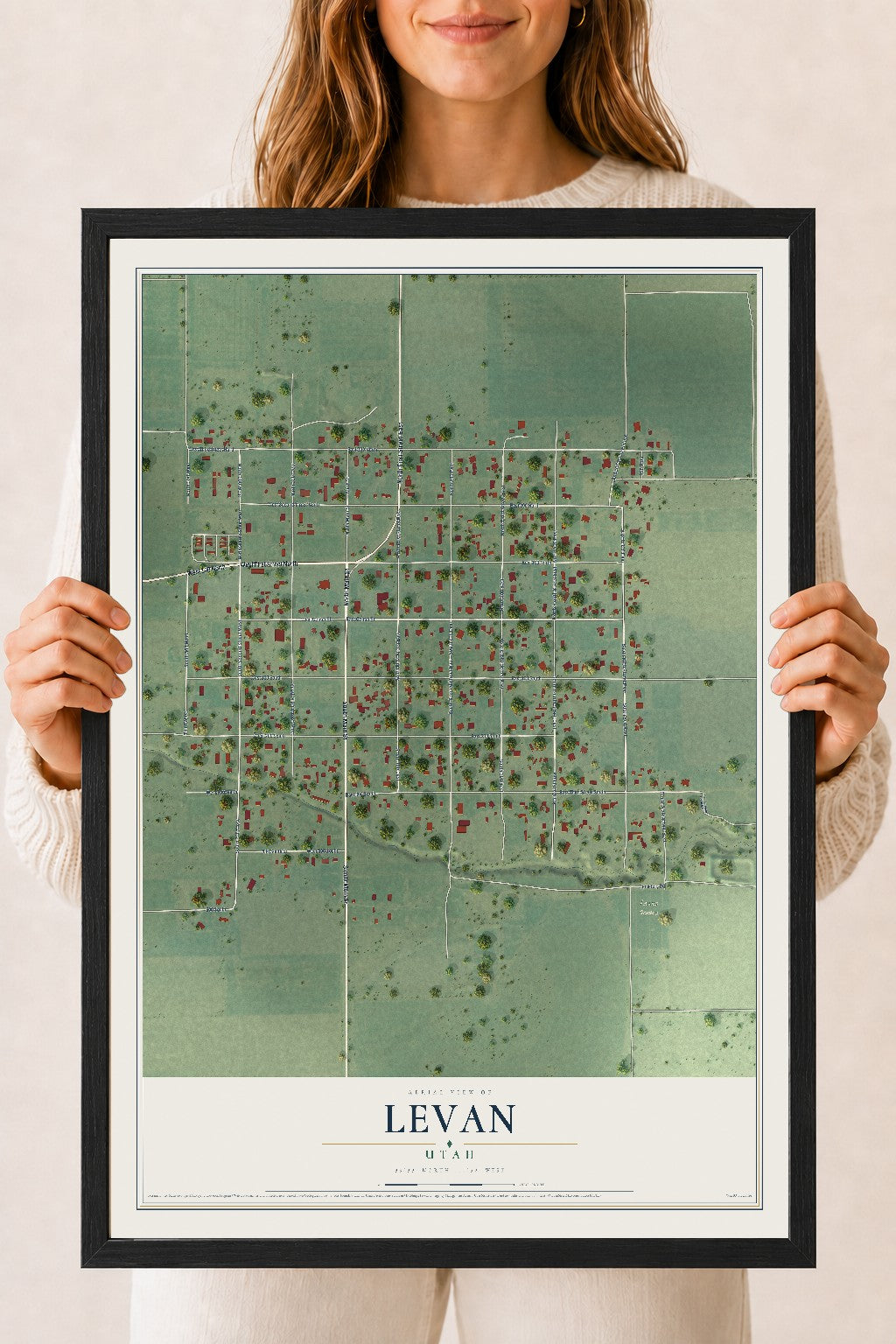 Map of Levan, Utah, 18 x 24 inch print in a black wood frame