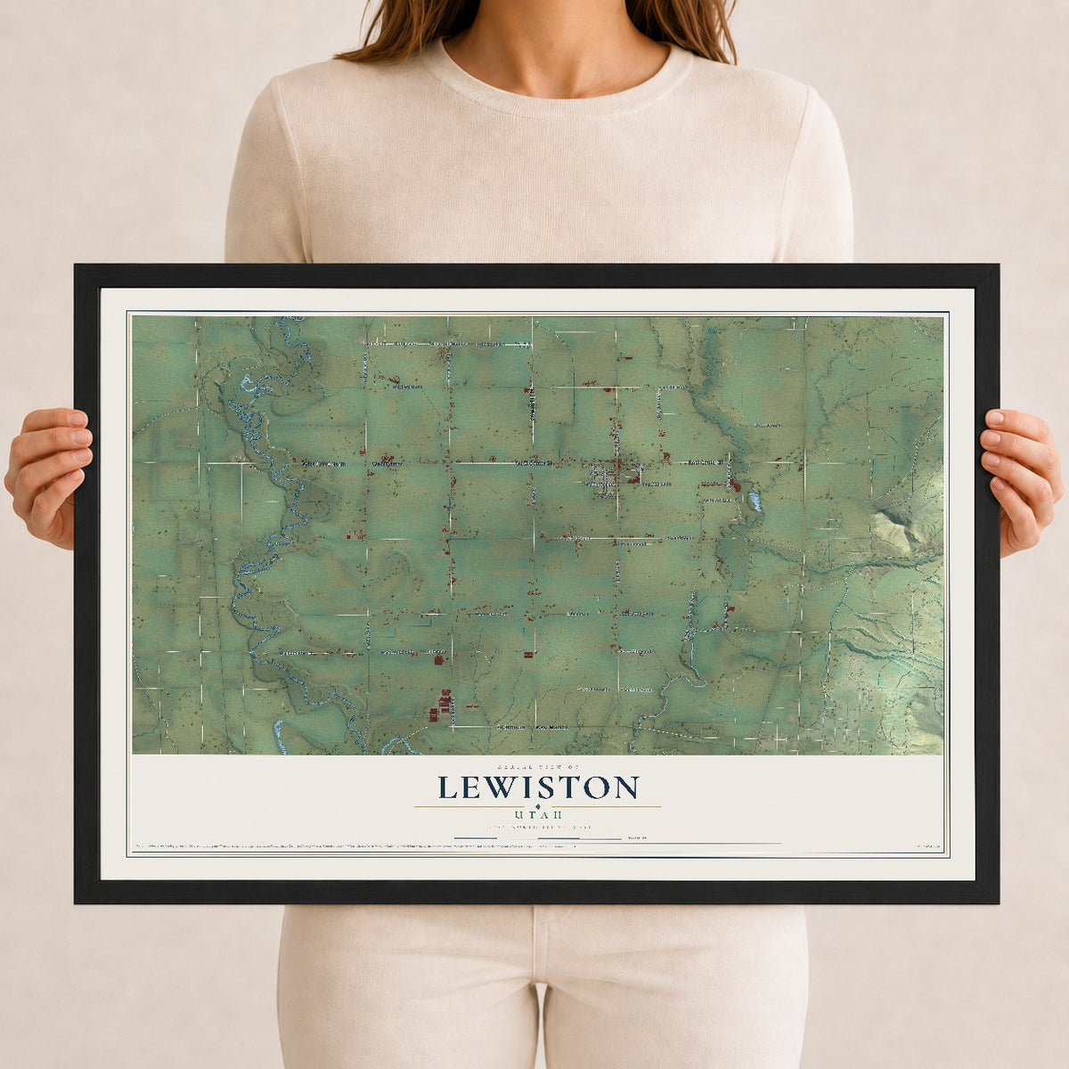 Map of Lewiston, Utah, 12 x 18 inch print in a black wood frame