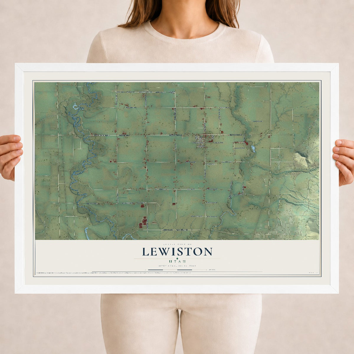 Map of Lewiston, Utah, 18 x 24 inch print in a white wood frame
