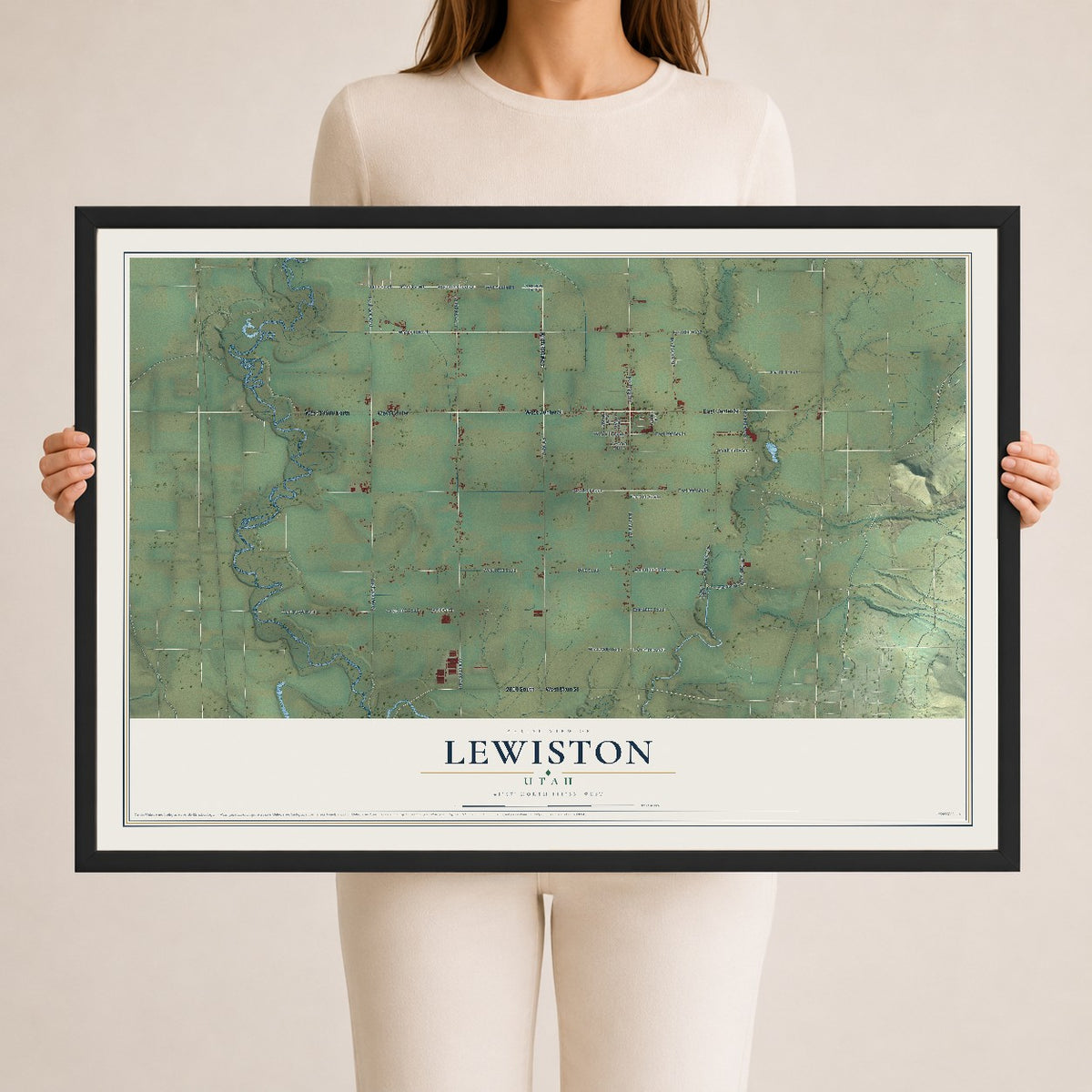 Map of Lewiston, Utah, 24 x 36 inch print in a black wood frame