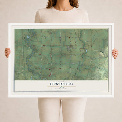 Map of Lewiston, Utah, 24 x 36 inch print in a white wood frame
