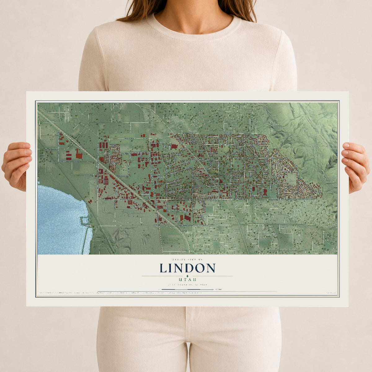 Map of Lindon, Utah, 12 x 18 inch unframed archival matte print