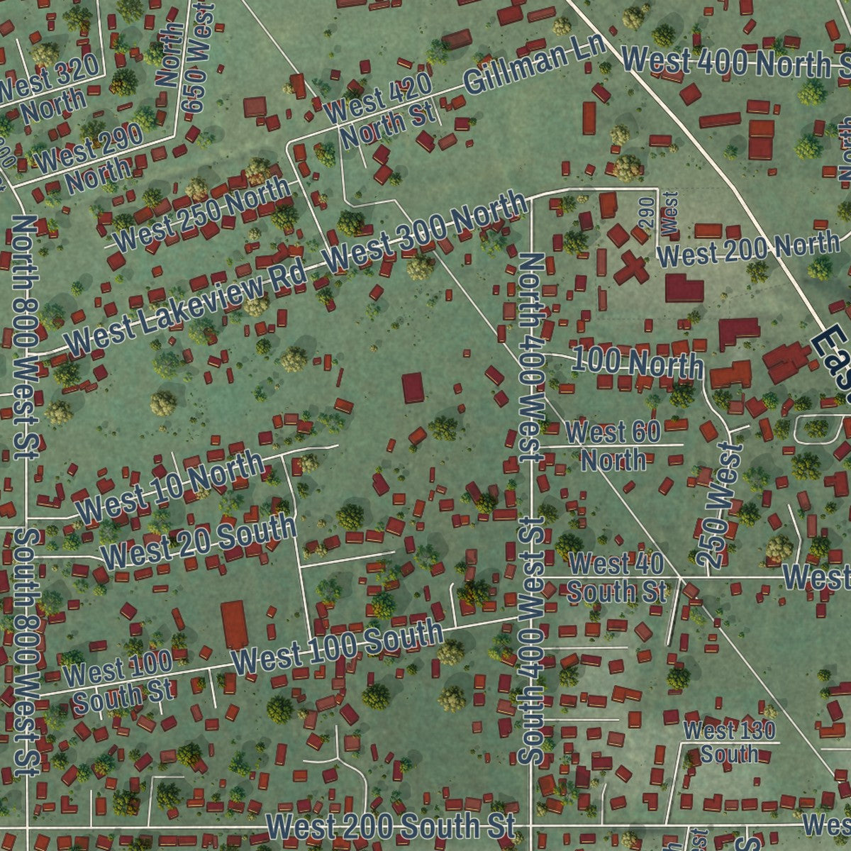 Second close-up of the map of Lindon, Utah print showing more streets and buildings