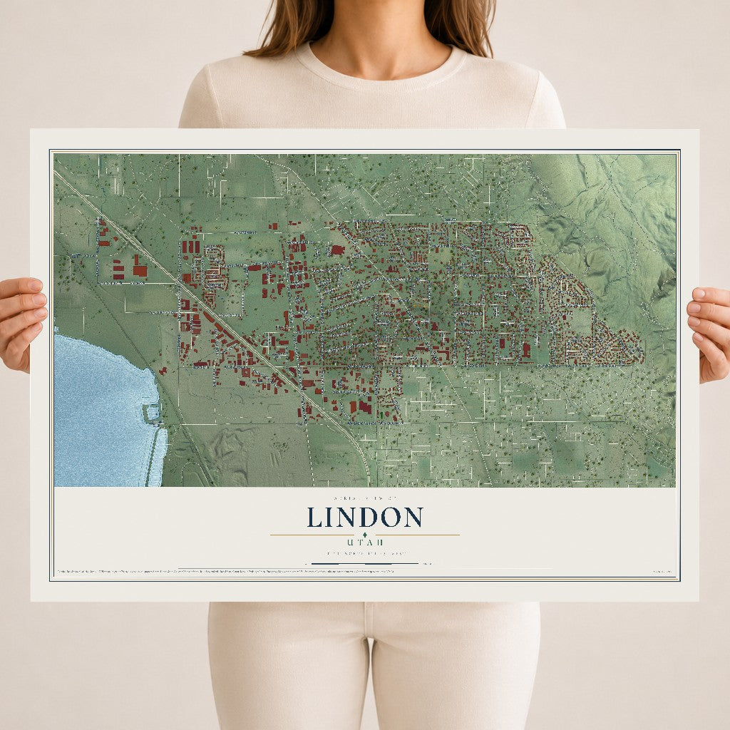 Map of Lindon, Utah, 18 x 24 inch unframed archival matte print