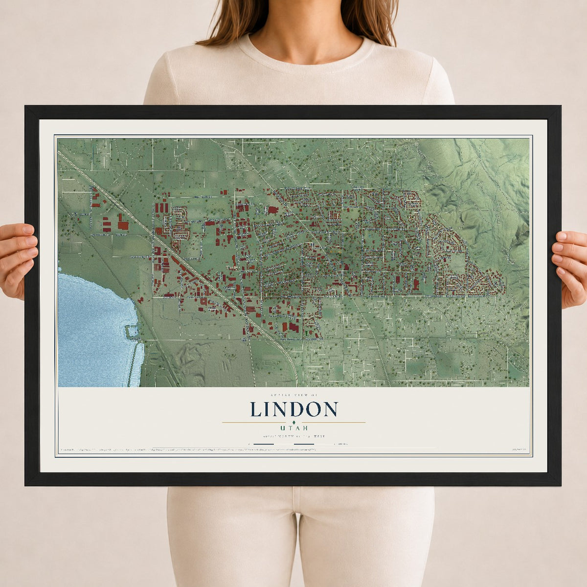 Map of Lindon, Utah, 18 x 24 inch print in a black wood frame