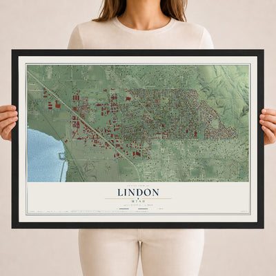 Map of Lindon, Utah, 18 x 24 inch print in a black wood frame