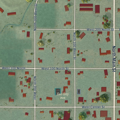 Second close-up of the map of Loa, Utah print showing more streets and buildings