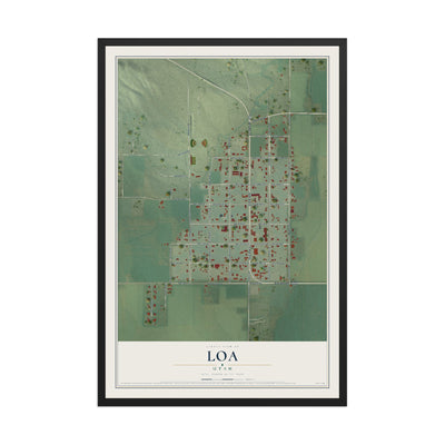 Map of Loa, Utah, 12 x 18 inch print in a black wood frame