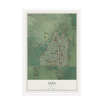 Map of Loa, Utah, 12 x 18 inch print in a white wood frame