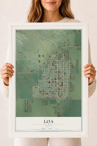 Map of Loa, Utah, 18 x 24 inch print in a white wood frame
