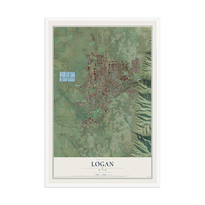 Map of Logan, Utah, 12 x 18 inch print in a white wood frame