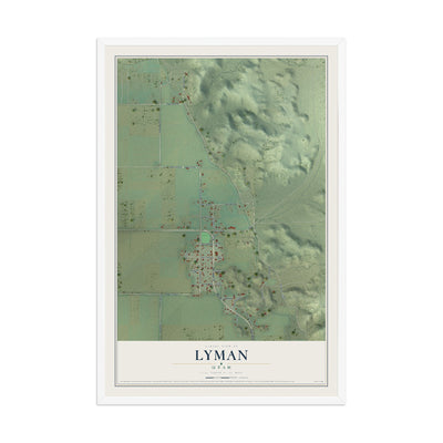 Map of Lyman, Utah, 12 x 18 inch print in a white wood frame