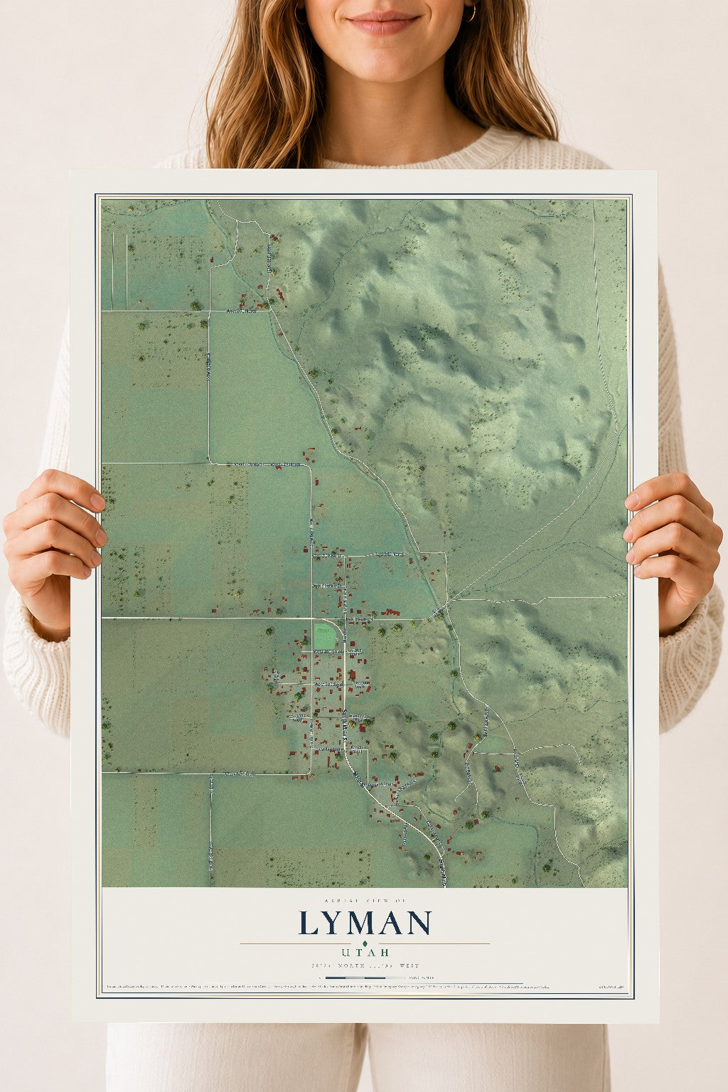 Map of Lyman, Utah, 18 x 24 inch unframed archival matte print