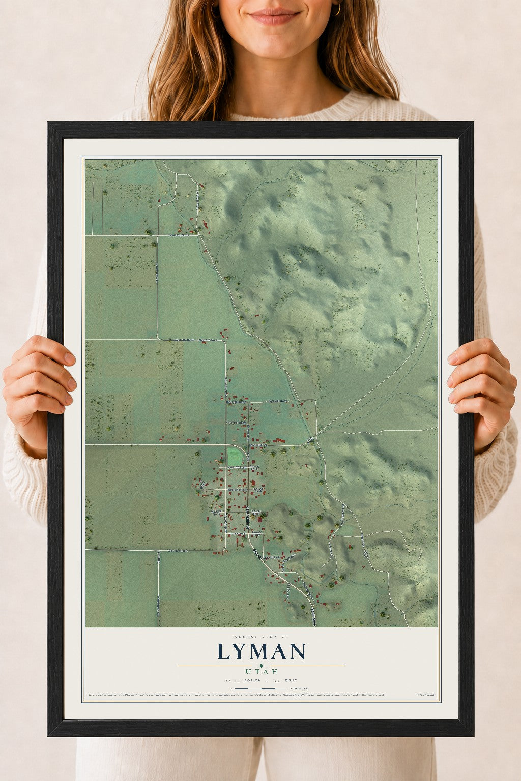 Map of Lyman, Utah, 18 x 24 inch print in a black wood frame