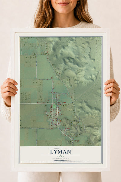Map of Lyman, Utah, 18 x 24 inch print in a white wood frame